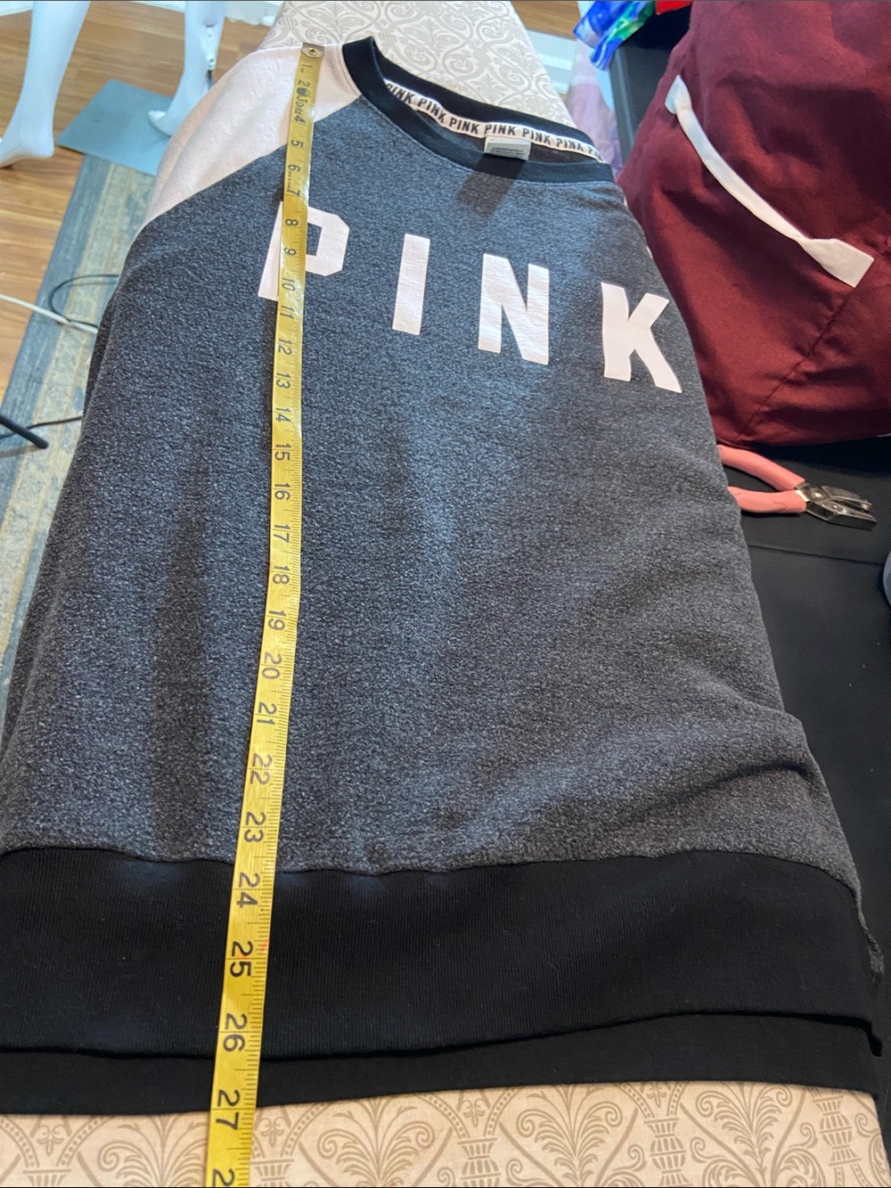 3/$12 PINK Victoria's Secret Flannel Sweatshirt Black Gray Medium Long Sleeve - Picture 3 of 14